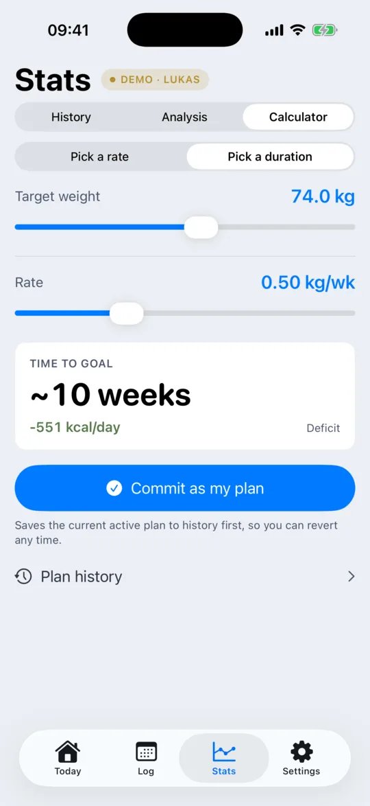The Calculator in Pick-a-duration mode