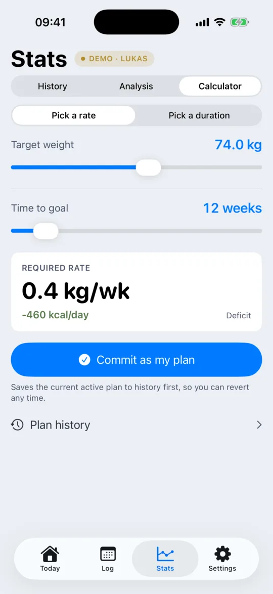 The Calculator in Pick-a-rate mode